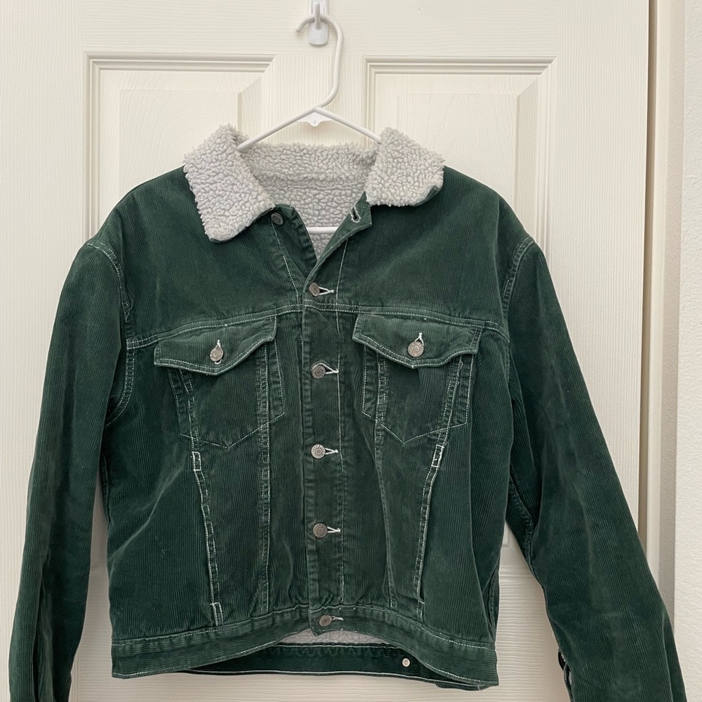 Green and White Jean Jackets with Sturdy Fabric
